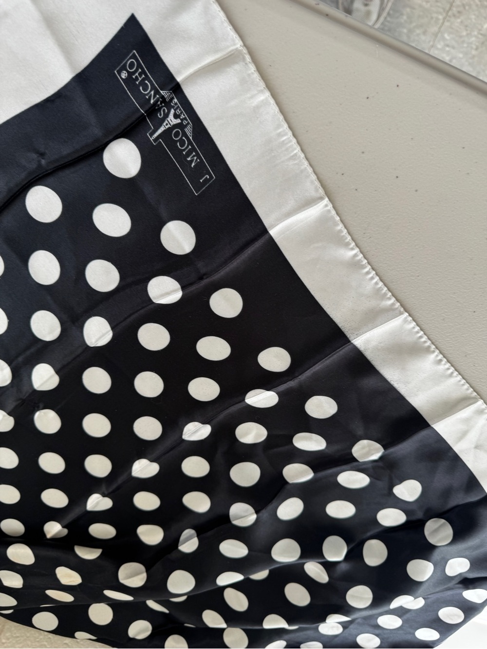 J. Mico Sancho Paris Polka Dot Silk Scarf Black White Square Vintage Chic - Picture 11 of 16